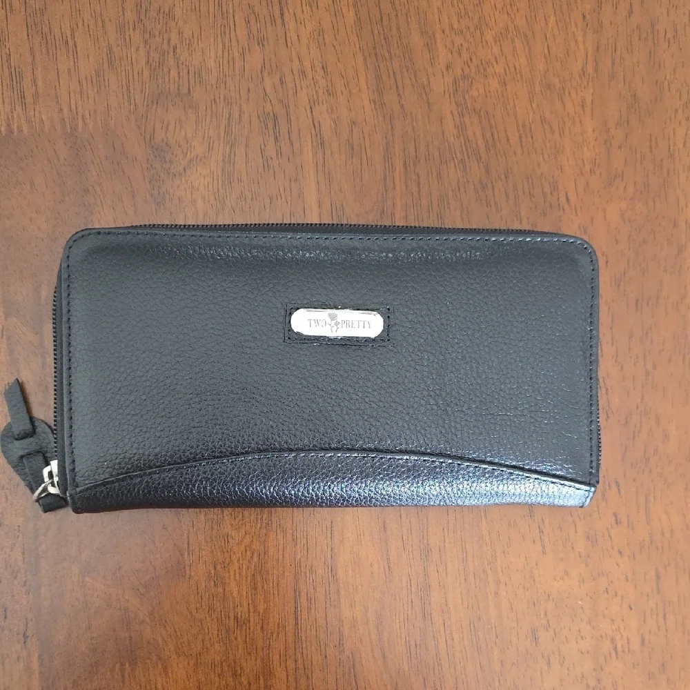 Two Pretty Handcrafted Black Zippered Wallet